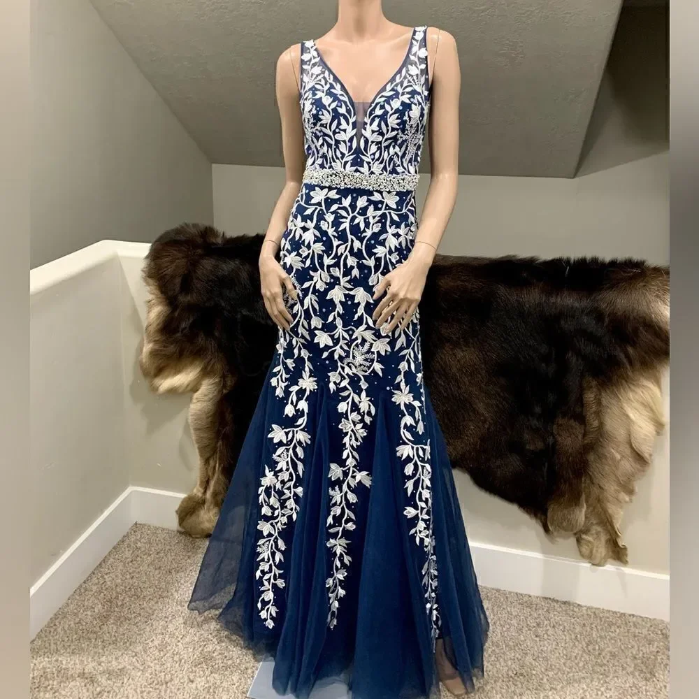 Custom Made Embroidered Lace and Exquisite Beaded  & Sequins Mermaid Gown